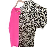 Contrast Pink & Leopard Colorblock V Neck Boutique Top Short Sleeve Shirt Size M Photo 8