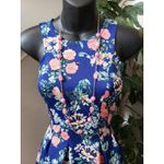 Pink Rose  Fit & Flare Dress Womens Size Small Blue Floral Wide Strap Round Neck Photo 7