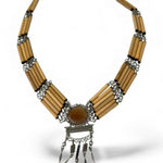 Vintage Peruvian artisan necklace bamboo beads alpaca silver Agate Charms Photo 0