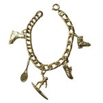 Charm Bracelet Vintage Gold Plated Sports Surfboard Tennis Racket Ice Skate Ski Photo 0