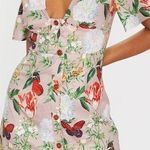 Pretty Little Thing NEW  Beige Floral Print Criss Cross Button Bodycon Dress Size 2 Photo 0