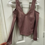 Missguided  V-Neck Pink Coral Ribbed Long Sleeve Crop Top Photo 0