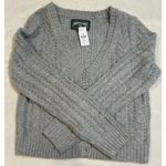 American Eagle Gray Grey Cardigan Chunky Cropped Grandpa Sweater Twee MEDIUM Photo 12