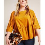 Maeve Anthropologie Maria Corduroy Babydoll Button Back Blouse Size Medium Yellow Photo 0