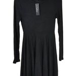 Lulus  Fit and Fair Black Ribbed Knit Long Sleeve Skater Dress M NWT Photo 3
