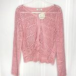 Jolie & Joy Pullover Crochet Knit Long Sleeve Sweater Top Junior's Pink Large Size undefined Photo 1