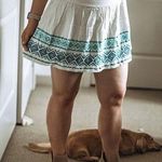 Aeropostale White Elastic Embroidered Grecian Patterned Linen Mini Skirt Size L Photo 0