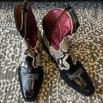 ZARA  snake skin metallic burgundy western cowboy boots Photo 2