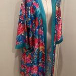 American Vintage VTG 70s 80s Heather Collection Hot Pink & Teal Blue Florl Kimono Robe Bathrobe Photo 14