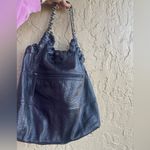 Adrienne Vittadini  Black pebbled leather slouchy hobo bag gold chain Photo 1