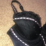 Adore Me  Floral Lace‎ Polka Dot Mesh Satin Corset Bustier Black Pink Ribbon 34B Photo 3