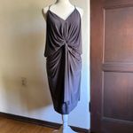 MISA Los Angeles | Dark Gray Domino Draped Knot front Cocktail Dress | Medium Photo 2