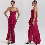 House Of CB  'Gabbi' Wine Front‎ Ruffle Maxi Dres NWOT size XL Photo 3