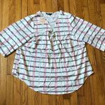 Bloomchic  NWT White Pink Square Pattern Zip Front Blouse 3/4 Sleeve Size 18-20 Photo 0