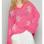 POL  Clothing Lucia Floral Daisy Loose Knit Hooded Sweater Boho Bohemian Coastal Photo 5