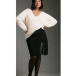 Anthropologie By Oversized Deep V-Neck Eyelash Tunic Ivory Sweater Size Large Photo 4