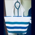 Large White Tote Bag/Purse w/ Grey & Blue Stripes Photo 3