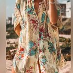 Cupshe Floral & Striped Tropical Oversized Swim Beach Button Front Cover-Up Top Photo 3