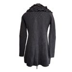 Tahari  Long Cardigan Sweater Jacket 100% Merino Wool Size Small Gray Ruffle Snap Photo 2