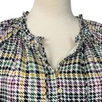 Loft  Dress Shift Tie Neck Ruffle Sleeve Purple Multi Plaid Women’s Size Small Photo 8