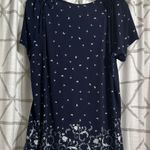 Style & Co . Midnight Blue Blouse with White Patterns Photo 4