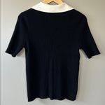 & Other Stories & Other Stories Collared Short Sleeve Polo Sweater Ribbed Medium Black Off-White Photo 2