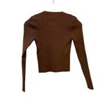 ZARA  Ribbed Shoulder Pad Long Sleeve Top Brown Capsule Minimalist Size M Photo 2