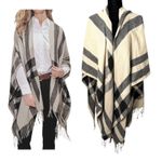 Banana Republic Cashmere Wool Blend Plaid Beige Black Fringe Wrap One Size NEW Photo 1