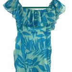 Amanda Uprichard  Rosalinda Off-Shoulder Dress Tropical Print Green Blue Size XS‎ Photo 9