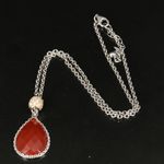 Joseph Esposito. STERLING SILVER 925 RED CARNELIAN PENDANT NECKLACE W/CZ Photo 6