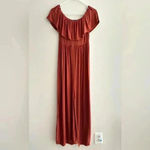 Boohoo  Stretch Midi Dress, Ruffled Off the Shoulder Sleeves, Burnt Orange, 6 Photo 1