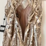 Adrianna Papell Gold Sequins Lace Sheath Cocktail Dress Size 8 Petite NWT Photo 6