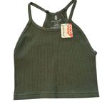 Free People  Movement Size M/L Happiness Runs Crop Top Khaki Green Ribbed Basic‎ Photo 0