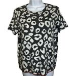 Anthropologie Gray and White Print Fuscia Pink Trim S/S Knit Sweater NWOT Size S Photo 1