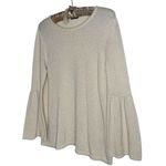 J. McLaughlin  Sweater Large Bell Sleeve Metallic Ivory Cream Knit Top Minimalist Photo 3
