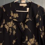 Dana Buchman  Floral Tunic Blouse Jacket Size‎ 8 black tan With Side Slits Photo 2
