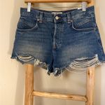 We The Free Free People  Denim Jean Shorts 26 Blue Distressed Frayed Boho Beach Photo 2
