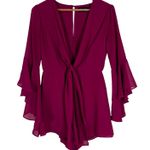 fab'rik  Rompers Womens S Hot Pink Silk Long Flare Sleeve Keyhole Boho Date Night Photo 0