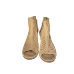 Toms  Majorca Tan Suede Peep Toe Heeled Ankle Boots Booties Womens Size 7.5 Photo 3