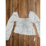 Sophie Rue Blue Floral Smocked Peplum Blouse Size S Puff Long Sleeve Photo 5