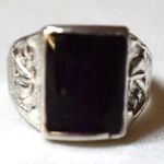 Source Unknown Striking Smooth Black Flat Stone Inlay Etched Silver Tone Band Size 11 Goth Ring Photo 0