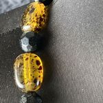 Vintage MCM Women Oval Amber Tortoise Shell Lucite & Black Beaded 24 in Necklace Photo 5