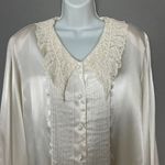 Vintage Blouse Lace‎ Collar Victorian Cream White Long Sleeve Button Photo 3