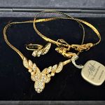 Vintage A&S ATTWOOD & SAWYER Clear Swarovski Crystal Necklace & Earrings w/ Box Gold Photo 0