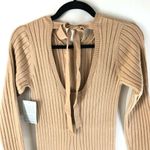 WAYF  Midi Sweater Dress Ribbed Knit Slit Low Back Long Sleeve Beige Size XS Photo 3