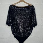Free People Women's Supershine Black Sequin Boatneck Bodysuit Size Small Photo 1