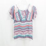 Ella Moss Blue Coral Cold Shoulder Boho Medallion Blouse Photo 1