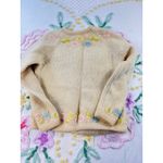 Vintage Voguemont Wool‎ Cardigan Sweater Floral Embroidered Pastel Knit Medium Tan Photo 1