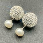 White Double Pearl Earrings Sterling Silver Made With Swarovski crystal Bridal Photo 0