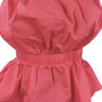 SUMMER Coral Ruched Halter Top Peekaboo Back Elastic Waist Peplum Hem Women’s S Orange Photo 3